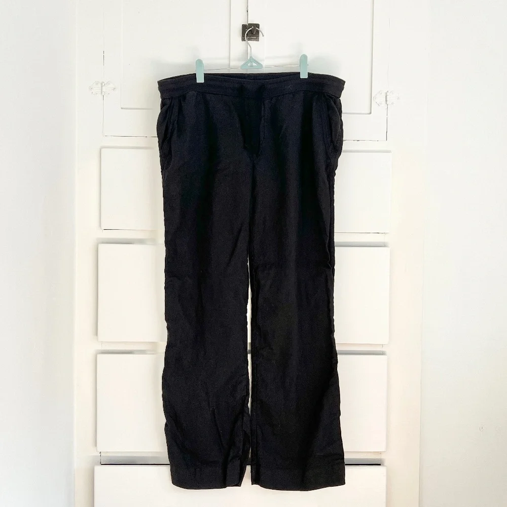 James Perse Black Linen Pull-On Pants Elastic Waist XL